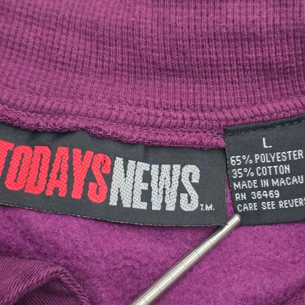 Vintage Todays News Purple Mock Neck Button Pullover Sweatshirt Mens Large - Picture 5 of 11